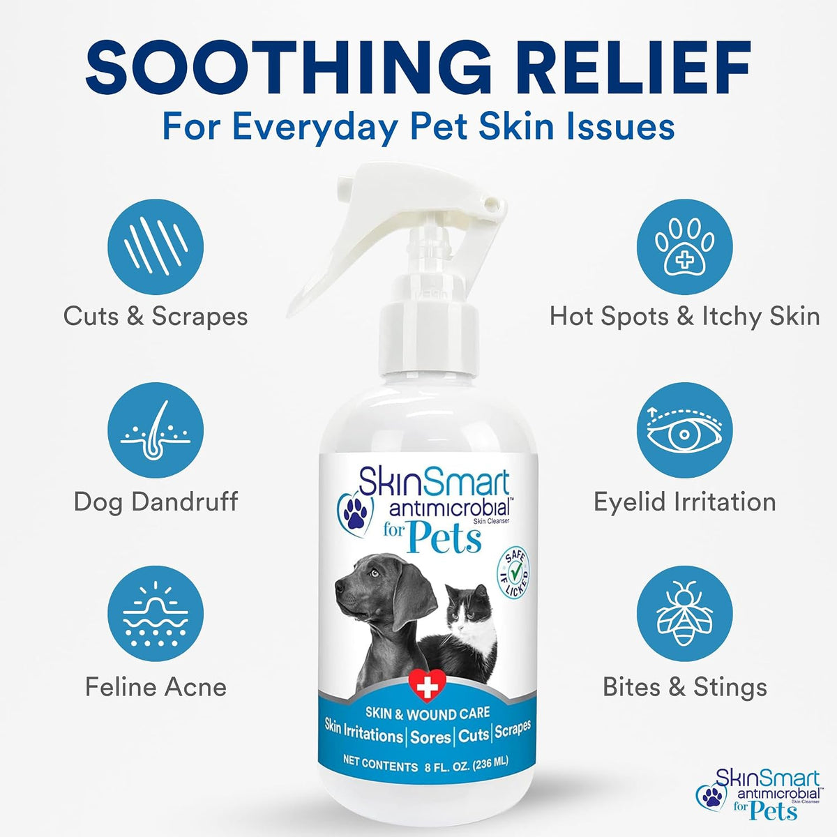 SkinSmart Antimicrobial Wound Care for Pets, Hypochlorous Acid Spray, 8 oz