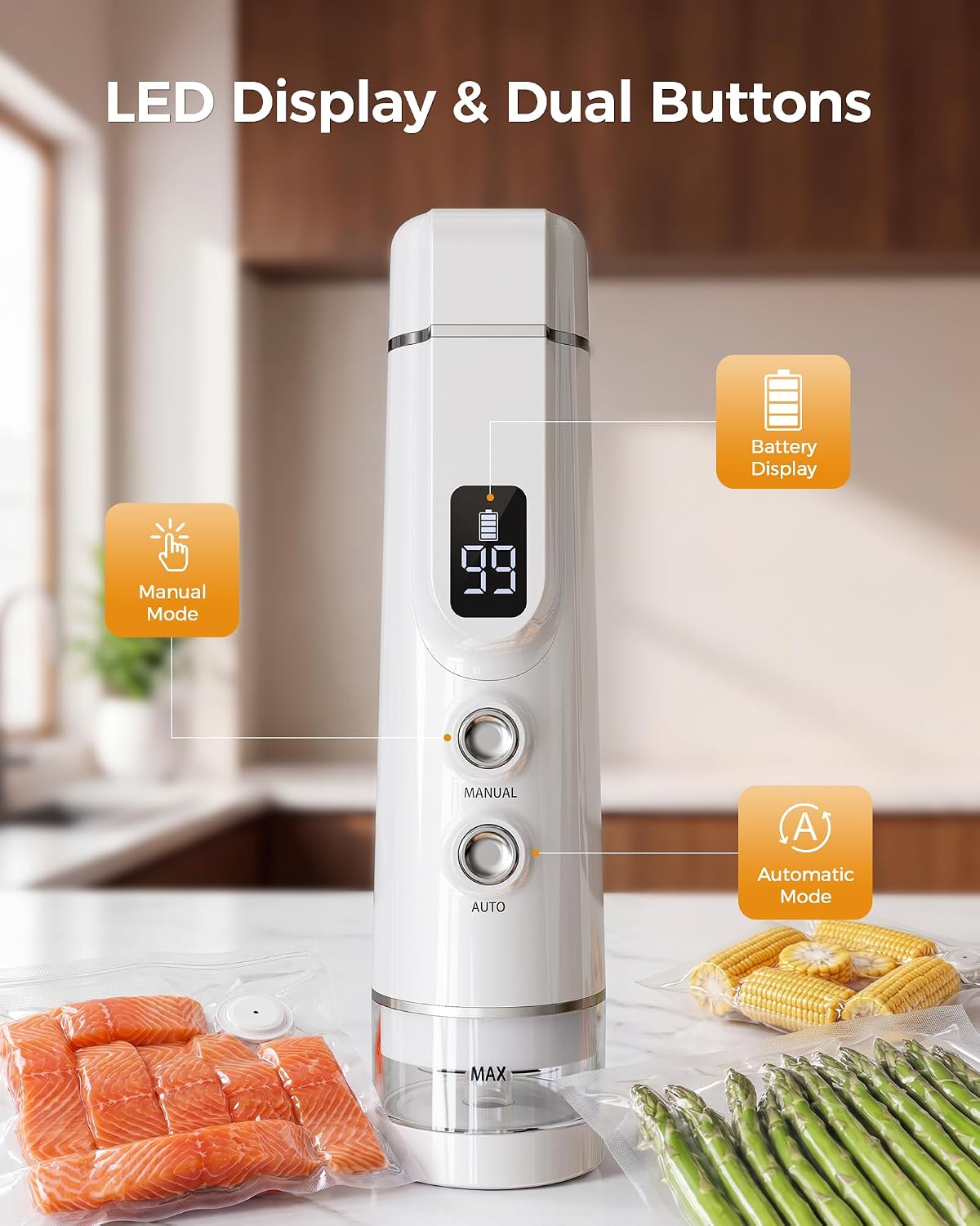 Vacuum Sealer for Food: 30 Reusable Bags & 20ml Tank
