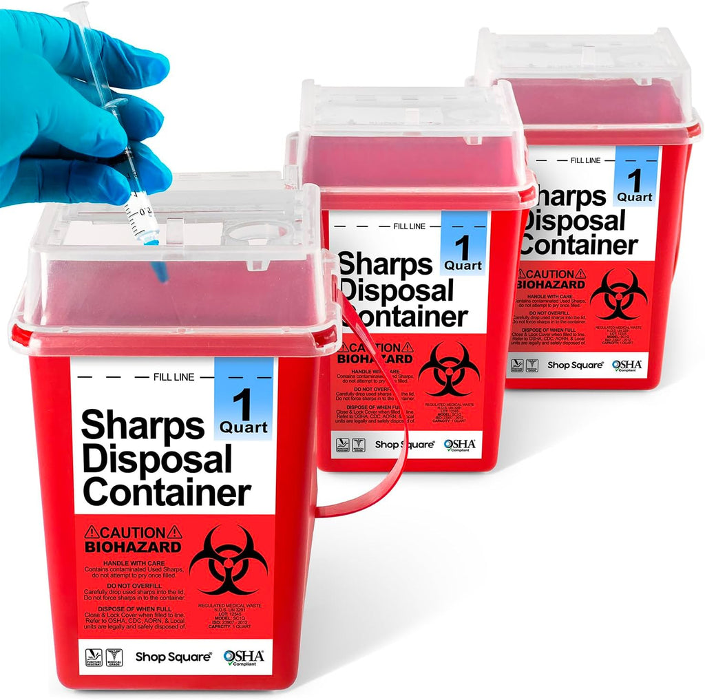 Sharps Containers for Home Use, Needle Disposal, Sharps Disposal, Small Biohazard Containers - 1 Quart