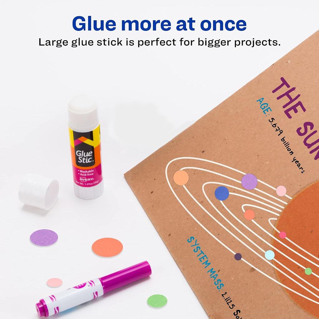 Avery Glue Stic, White, 36 Grams, 1.27 oz, 6 Glue Sticks