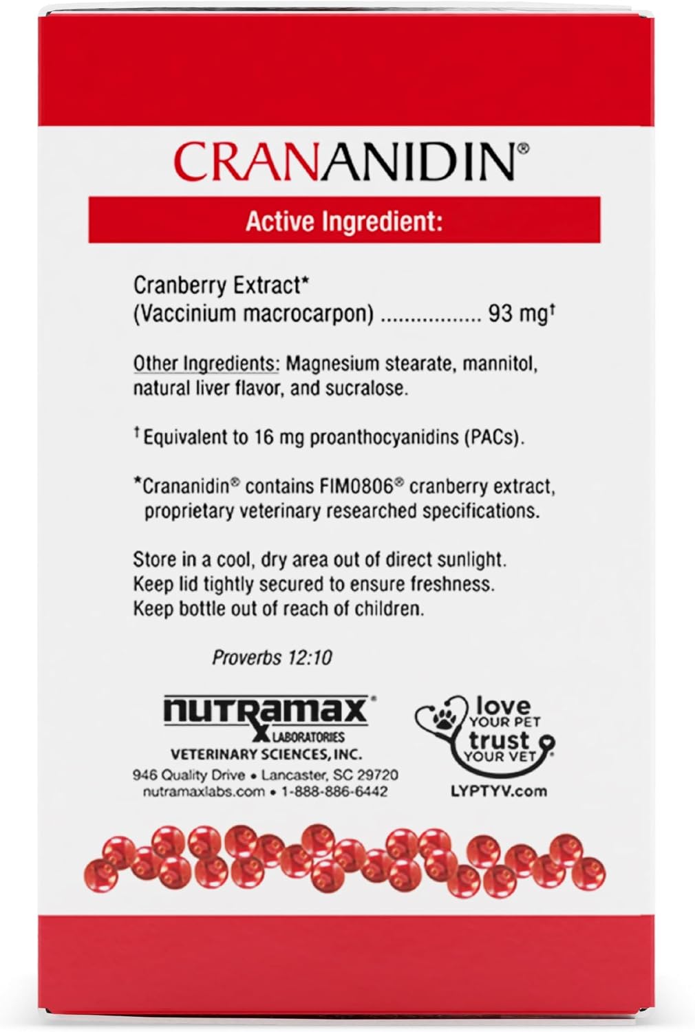 Nutramax Crananidin Urinary & Bladder Dog Supplement, Chewable Tablet, 75ct