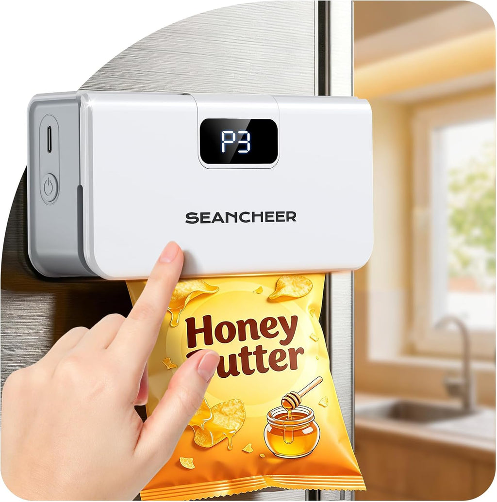 SEANCHEER Rechargeable Mini Bag Sealer, 6 Heat Levels with Magnet & Cutter