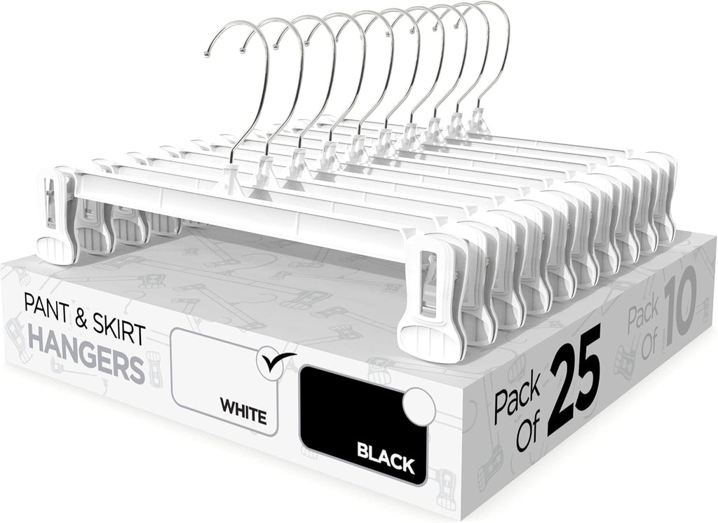 Sharpty Pant & Skirt Hangers - Closet Hangers for Shorts, Shirts, Jeans, Dresses, Slacks, Coats, Clothes, Clothing, Garments & More - Durable, Space Saving & Non-Slip, Black - 10 Pack