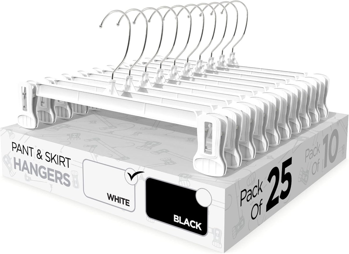 Sharpty Pant & Skirt Hangers - Closet Hangers for Shorts, Shirts, Jeans, Dresses, Slacks, Coats, Clothes, Clothing, Garments & More - Durable, Space Saving & Non-Slip, Black - 10 Pack