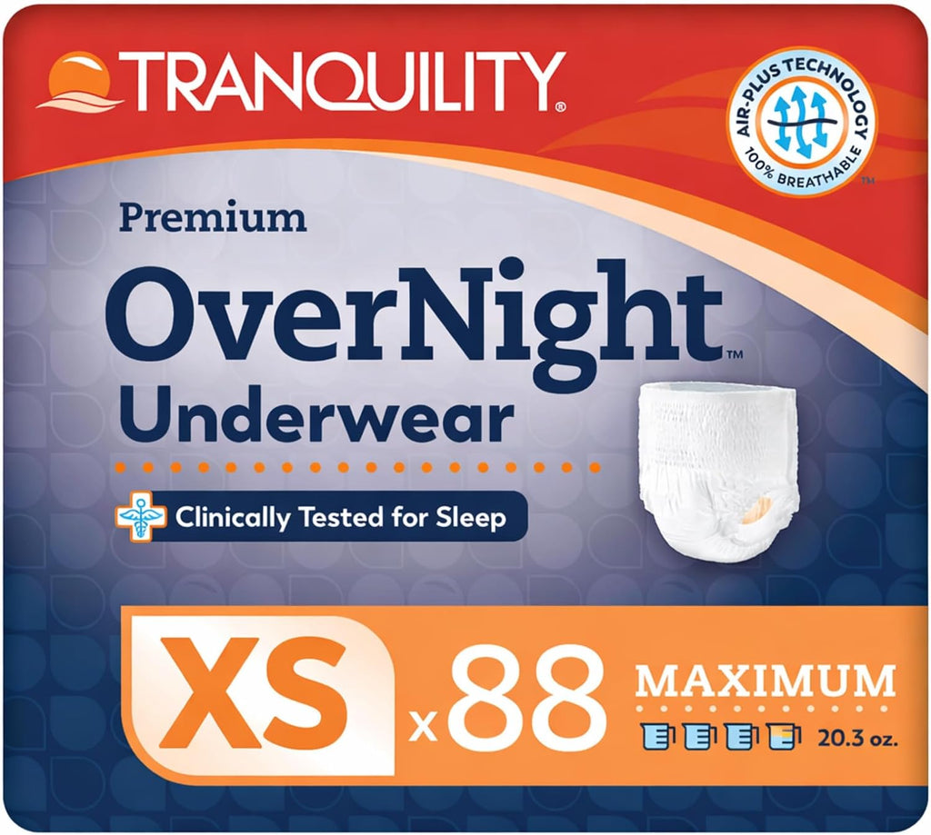 Tranquility Overnight Absorbent Underwear, XL, Maximum, 66 in, 56 ct