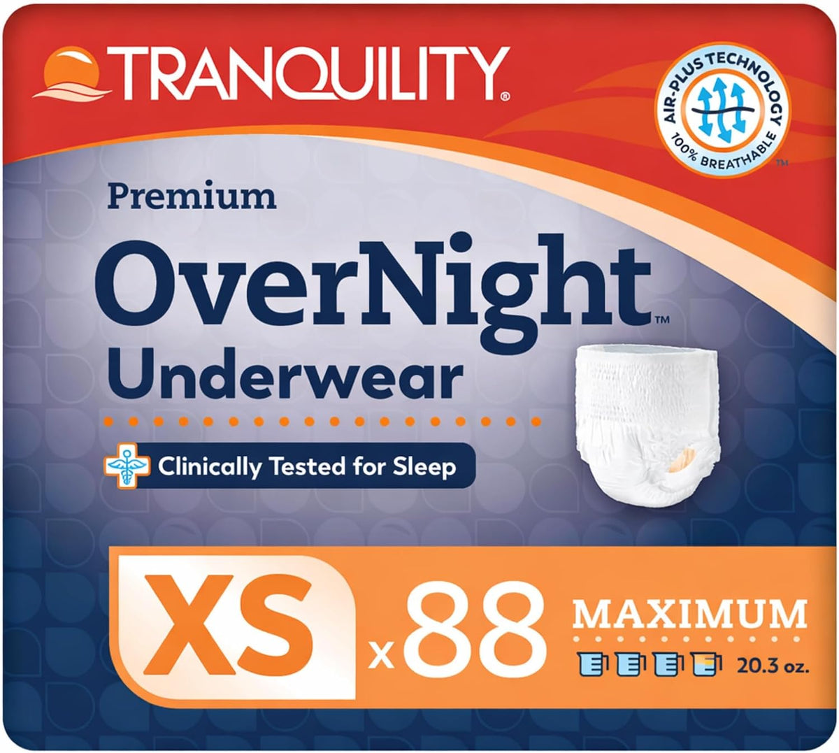 Tranquility Overnight Absorbent Underwear, XL, Maximum, 66 in, 56 ct