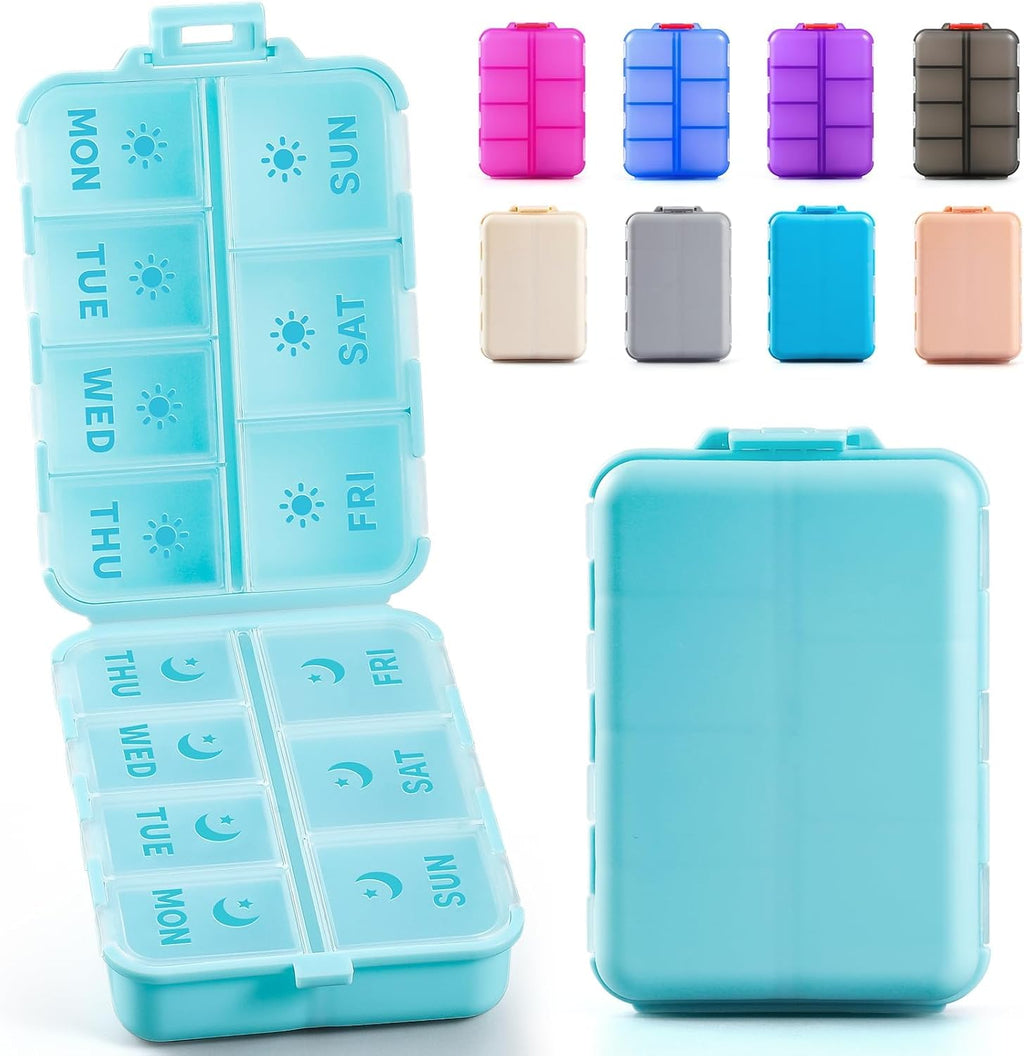 Compact & Foldable Weekly Pill Organizer 2 Time a Day, 7-Day AM PM Pill Box
