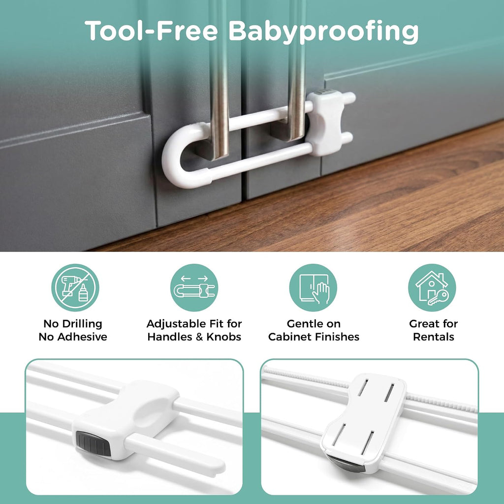 SKYLA HOMES Child Safety Sliding Cabinet Locks, White, 4 Pack, 6 Inch