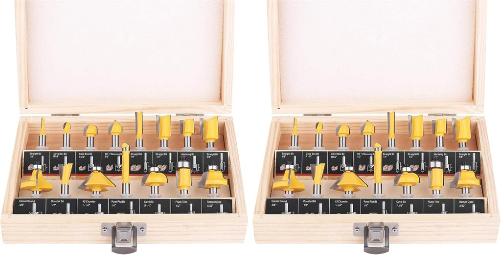 Router Bits Set of 15 Pieces 1/4 Inch Woodwork Tools for Beginners