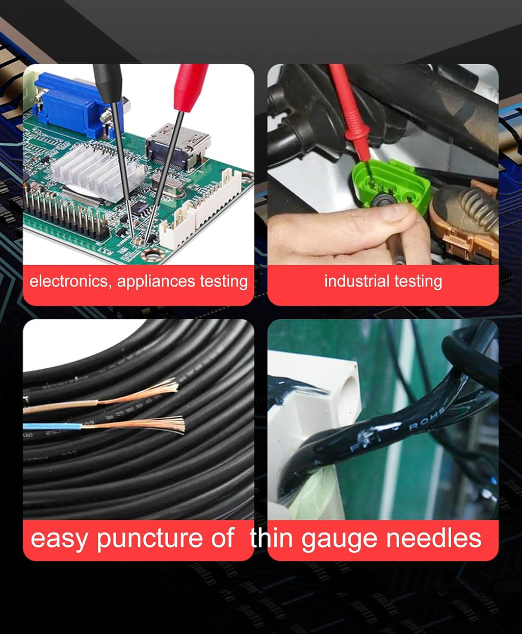 4 Pack 2mm Extended multimeter Needle Test Probes, 600V/10A Non-Destructive
