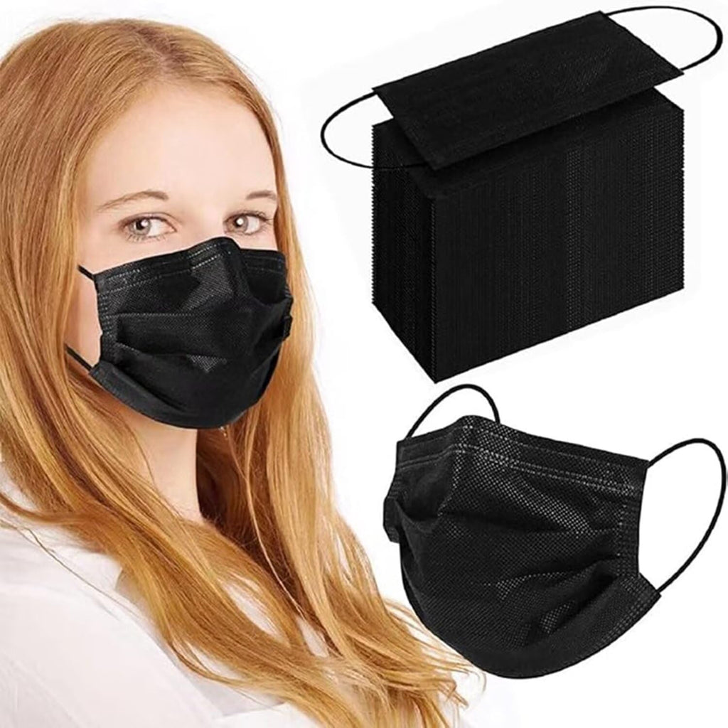 100Pcs Black Disposable Face Mask,3 Ply Masks with Soft Ear loops