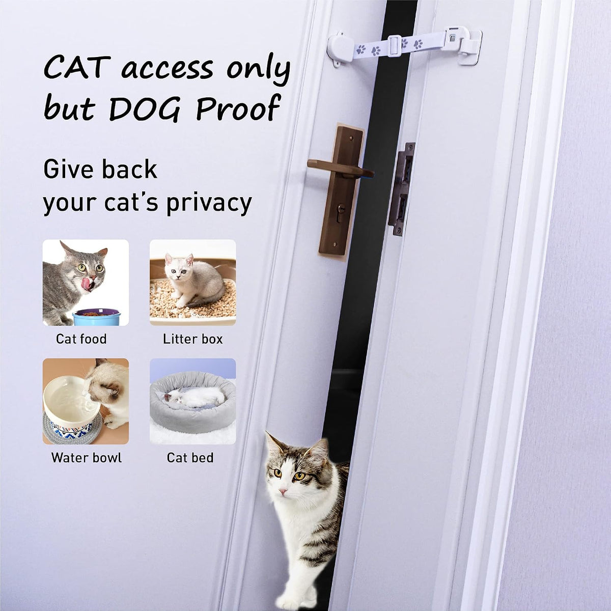 Neobay Adjustable Door Strap and Latch, Keeps Dogs Out of Litter Box