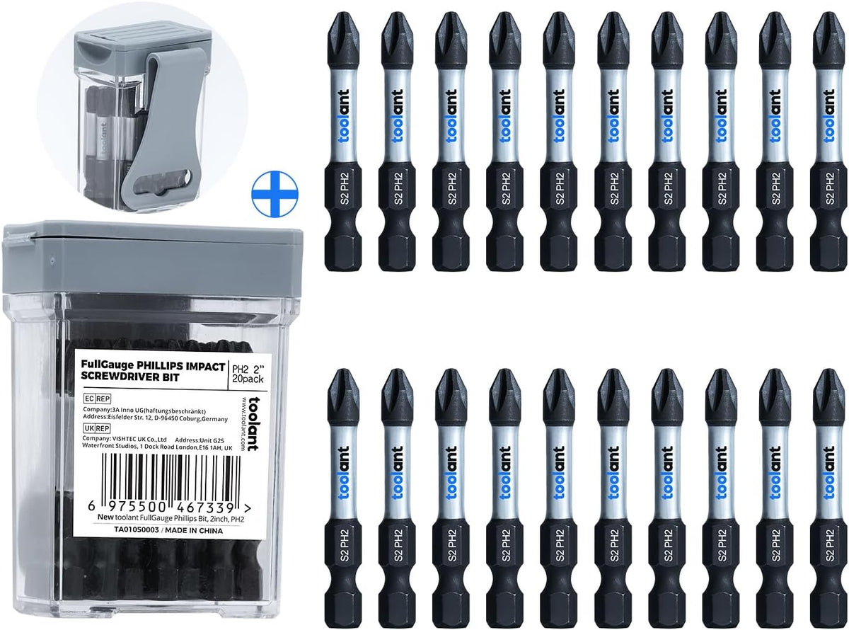 toolant PH2 Phillips Impact Bit Set, 2 Inch, 10-Piece, Magnetic
