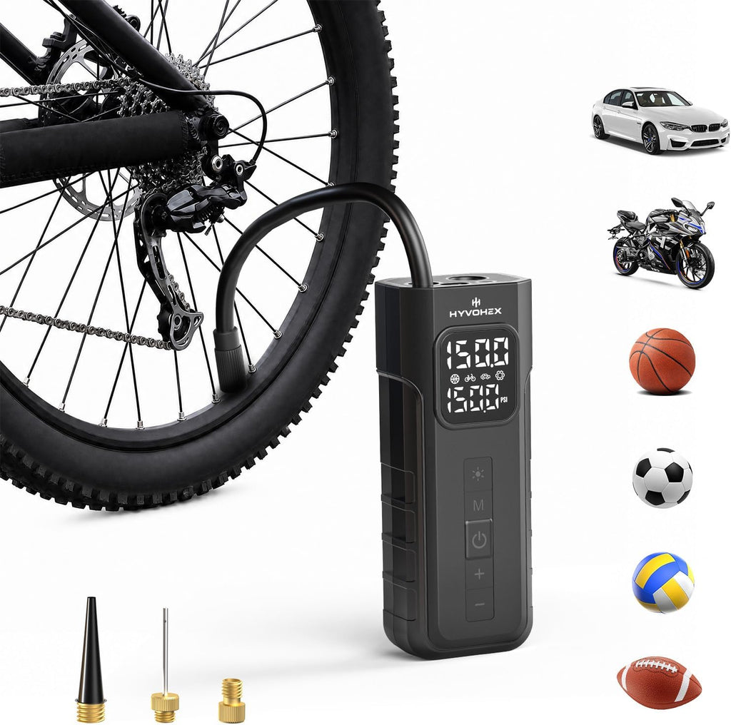 HYVOHEX Mini Bike Tire Pump,150PSI Electric Bicycle Pump with Digital Gauge