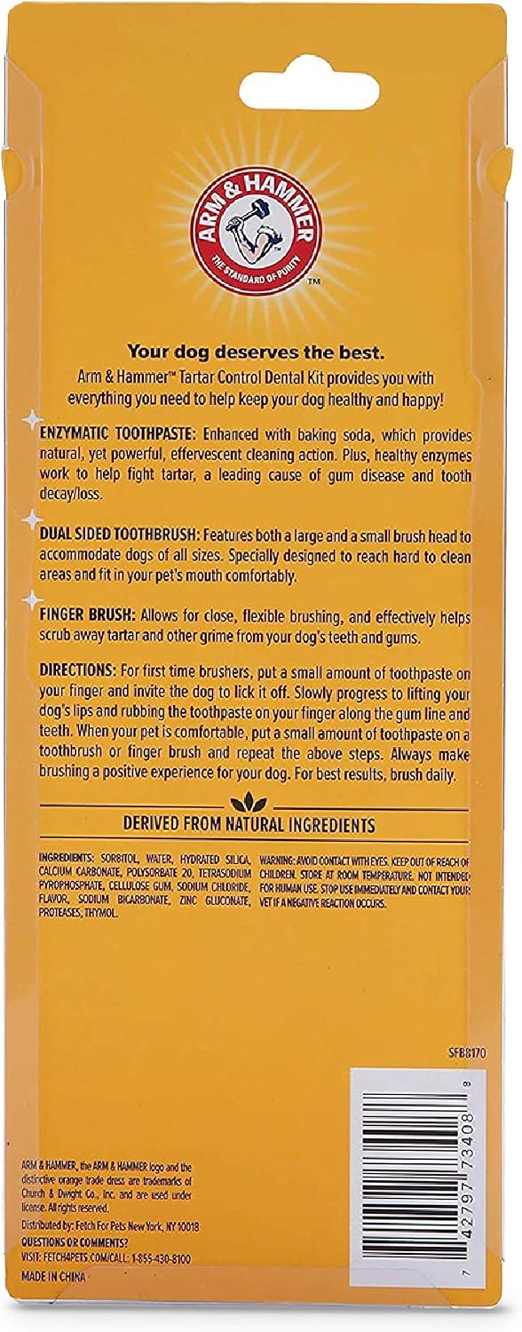 Arm & Hammer Tartar Control Dog Dental Kit, Beef Flavor, 3-Piece