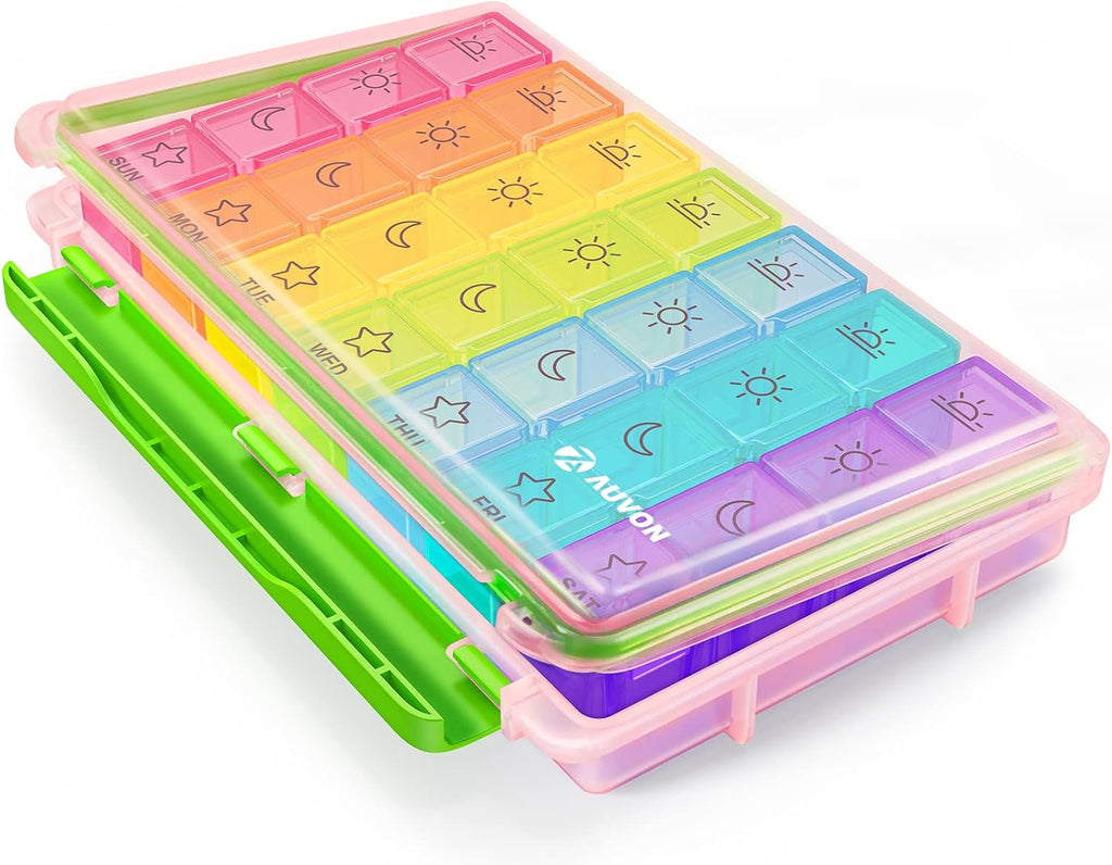AUVON Large Moisture-Proof Weekly Pill Organizer 4 Times a Day, BPA-Free