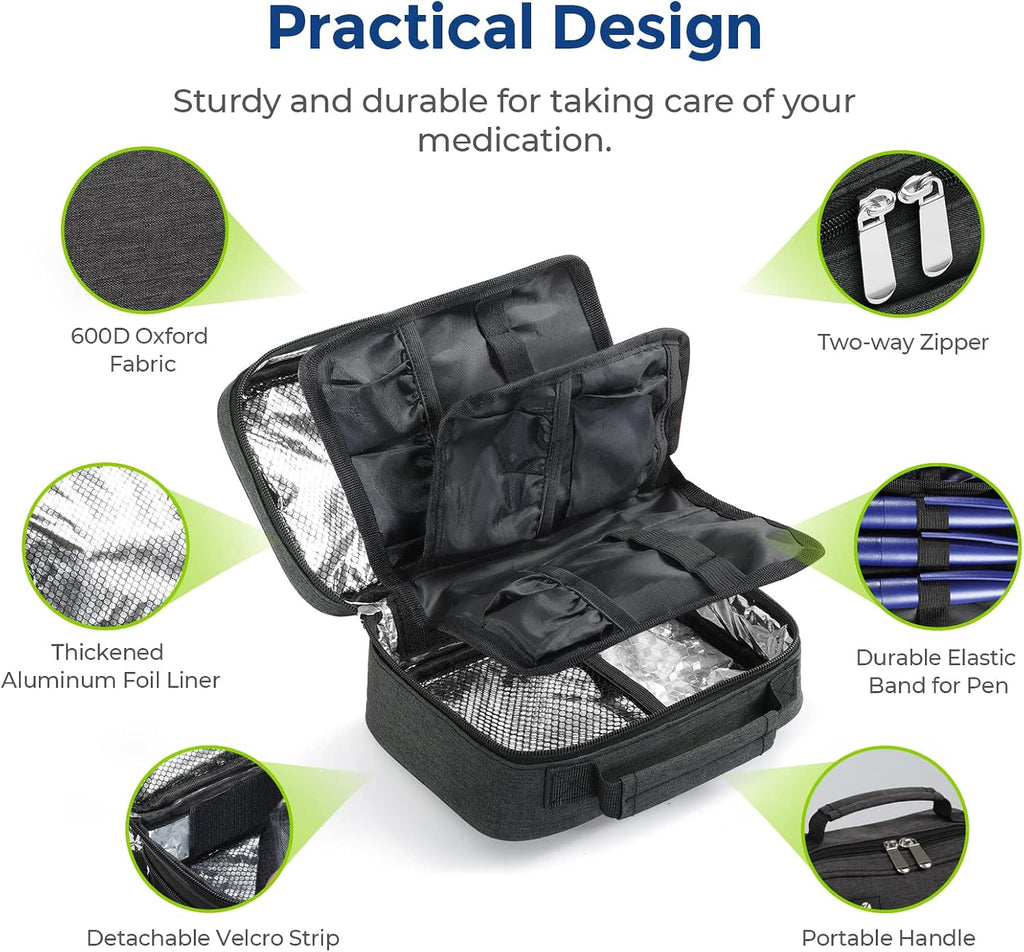 AUVON Large Insulin Cooler Travel Case, 4×160g for Longer Cooling Effect