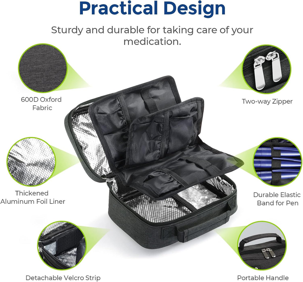 AUVON Large Insulin Cooler Travel Case, 4×160g for Longer Cooling Effect