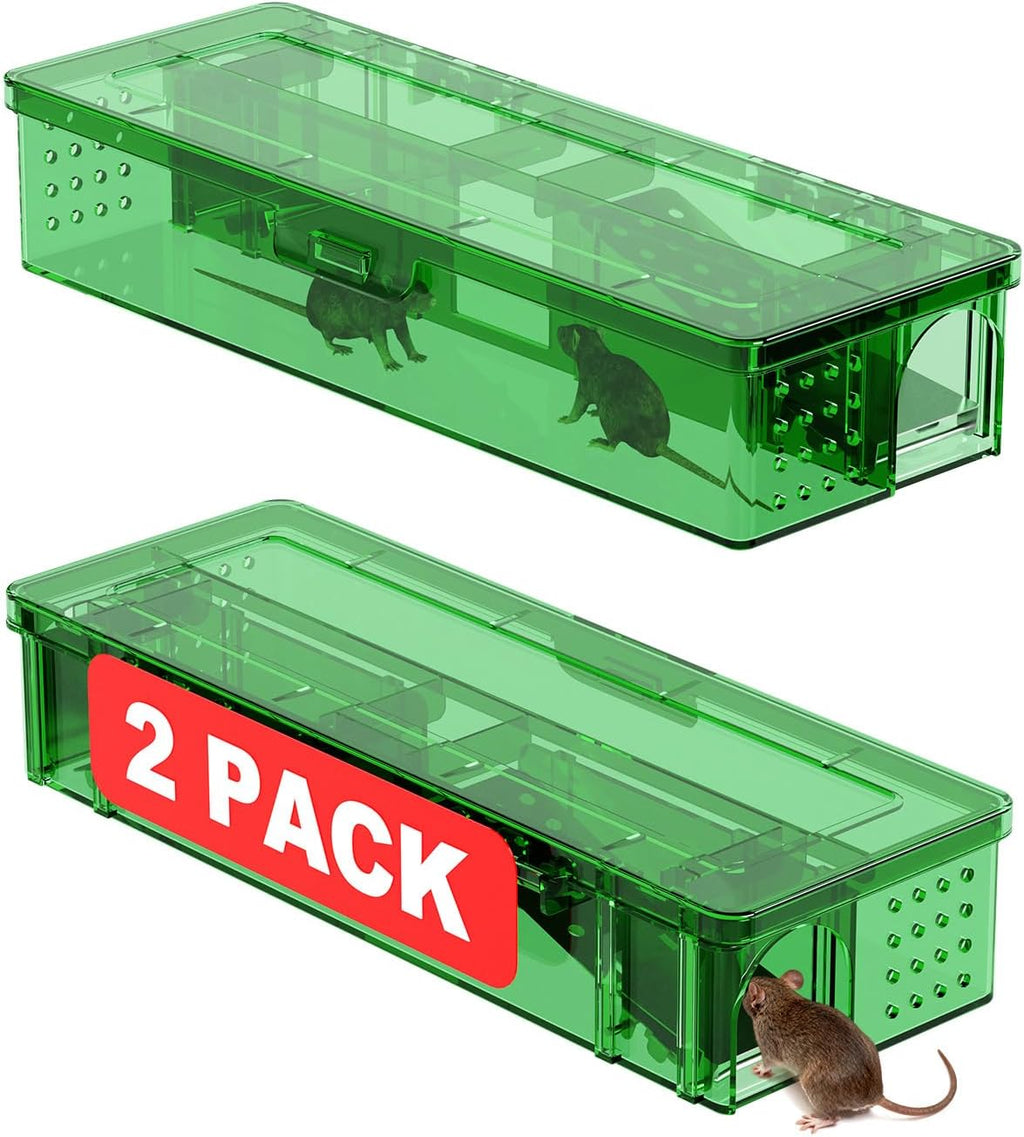 Upgraded Multi-Catch Humane Mouse Traps,Dual Entrance Design,No Kill Live Catch and Release,Indoor for Home/Outdoor,Easy to Use & Clean-2 Pack