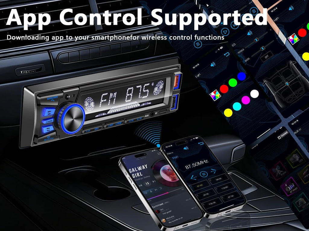 REAKOSOUND Car Radio Bluetooth Single DIN Stereo - FM, USB, AUX, APP, No CD