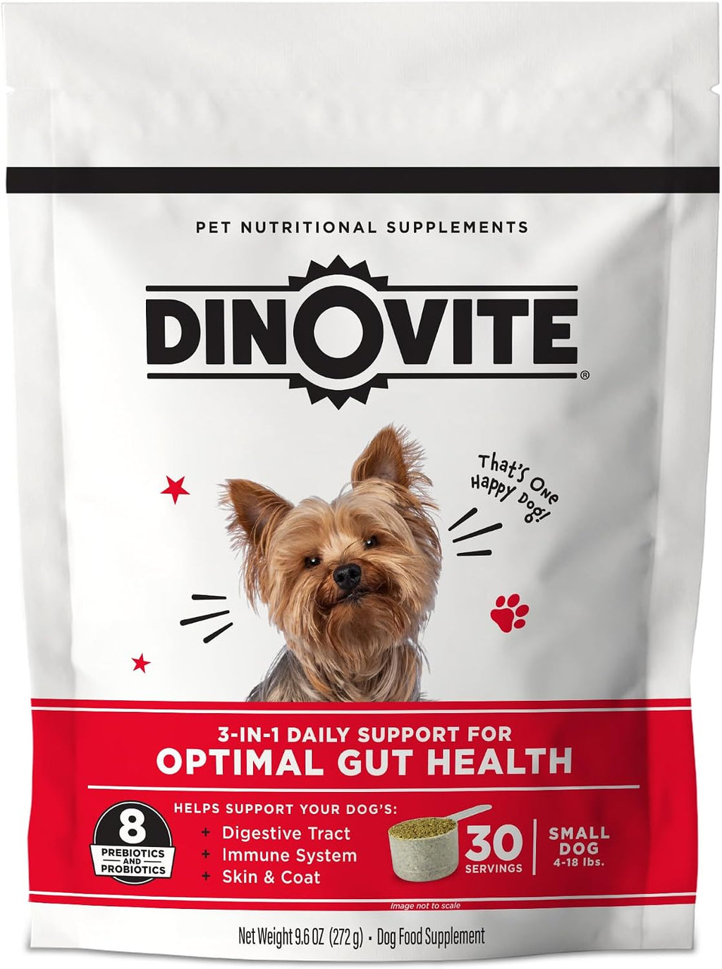 Dinovite Probiotics for Large Dogs, Probiotic Food Topper, 30 Servings