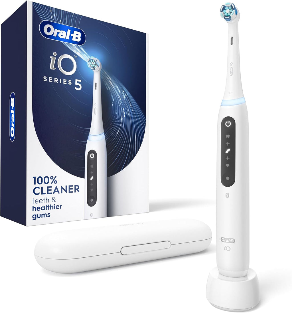 Oral-B Rechargeable Electric Toothbrush, iO5 Customizable Clean, 5 Cleaning Modes, Visual Pressure Sensor to Protect Gums, Travel Case, White
