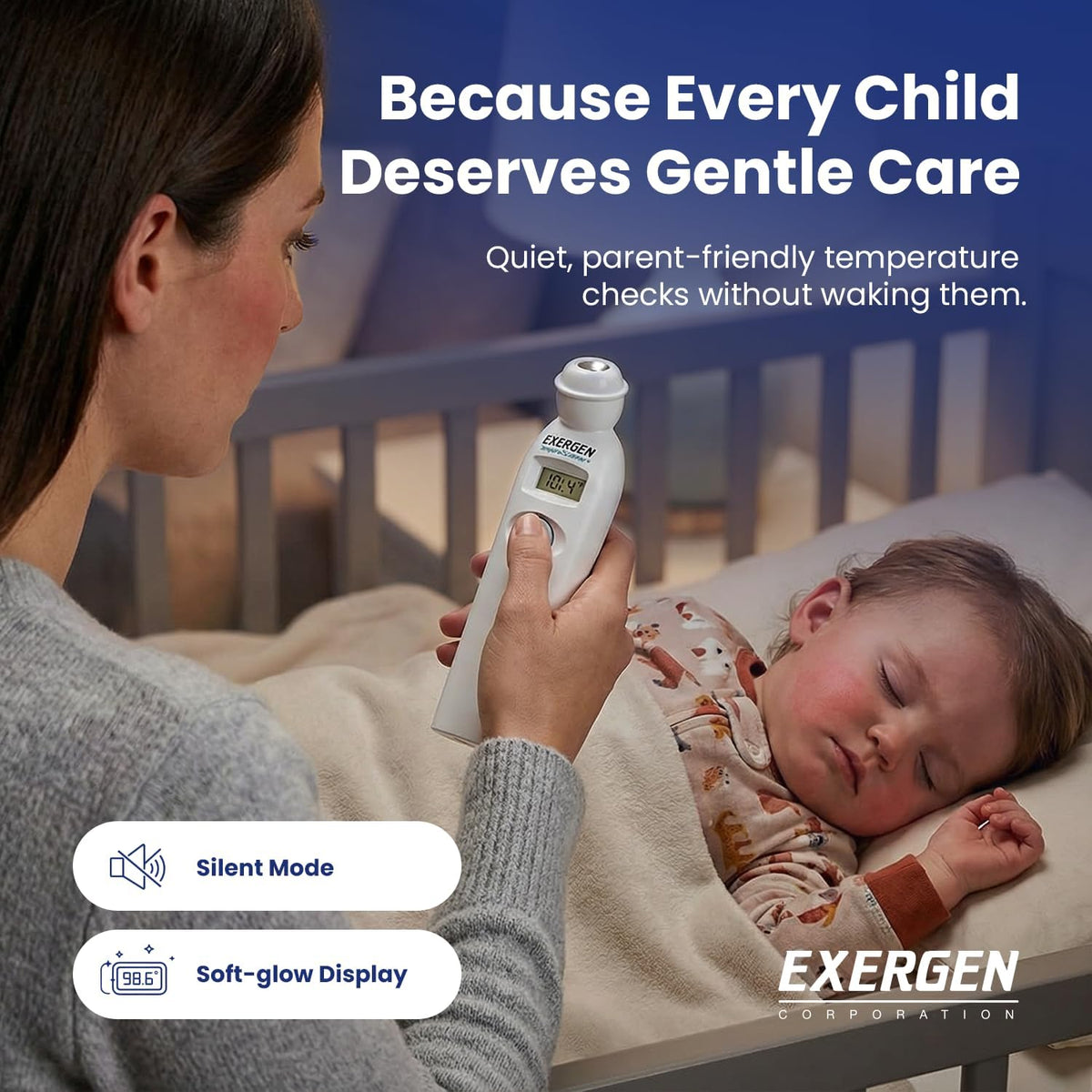 Exergen TAT-2000C+ Temporal Artery Thermometer, White, 9V Included