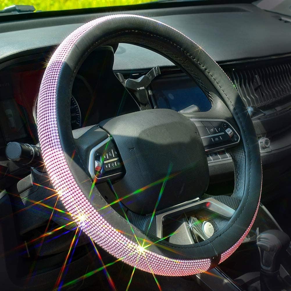 New Diamond Leather Steering Wheel Cover with Bling Crystal Rhinestones