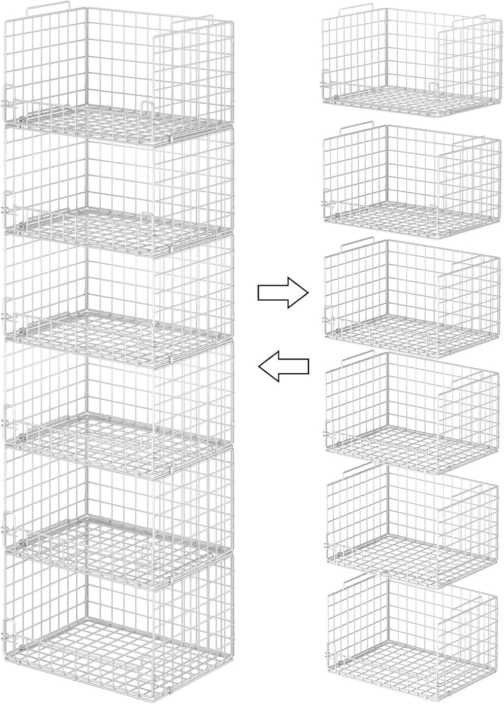 4-Tier Stackable Closet Organizers and Storage Basket - Foldable Closet Shelf Organizer System, Sturdy Metal Space-Saving Clothes Storage Bins for Wardrobe, Black