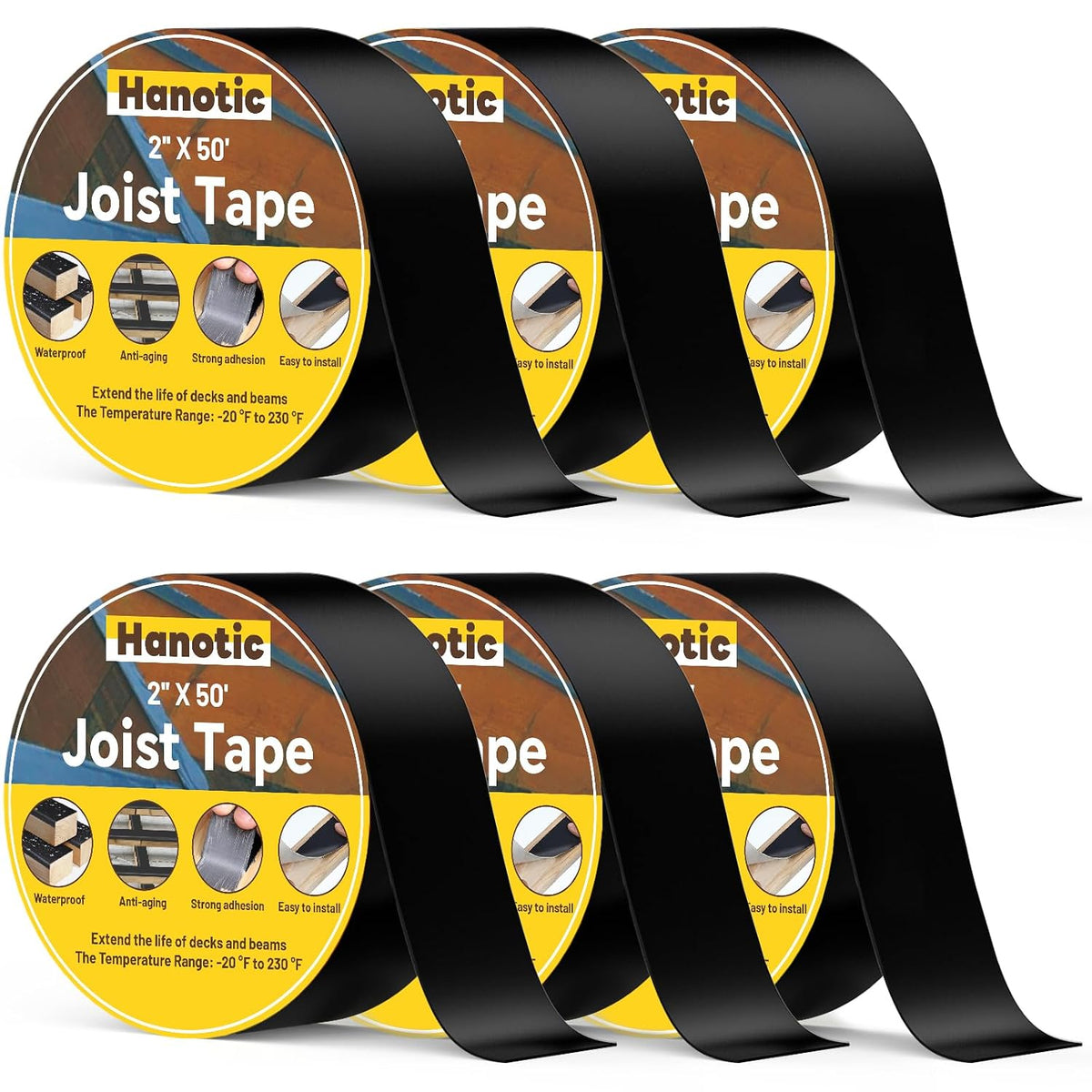 Joist Tape for Decking 2'' X 50', 6 Rolls Waterproof Butyl Tape