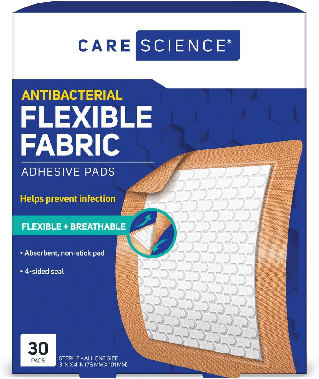 Care Science Fabric Adhesive Pad Bandages, Extra Large, 3in x 4in, 30 Count