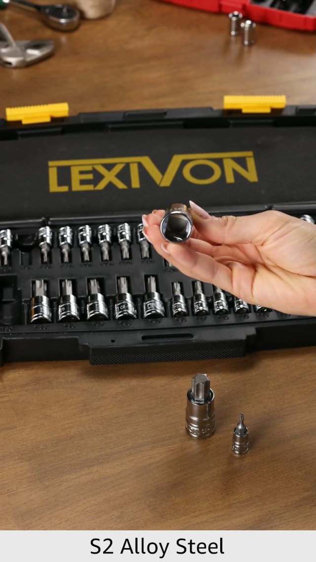LEXIVON Master TORX Bit Socket Set, Premium S2 Alloy Steel | Complete 34-Piece, Solid Star & Tamper Proof T6 ~ T70 | Enhanced Storage Case (LX-149)