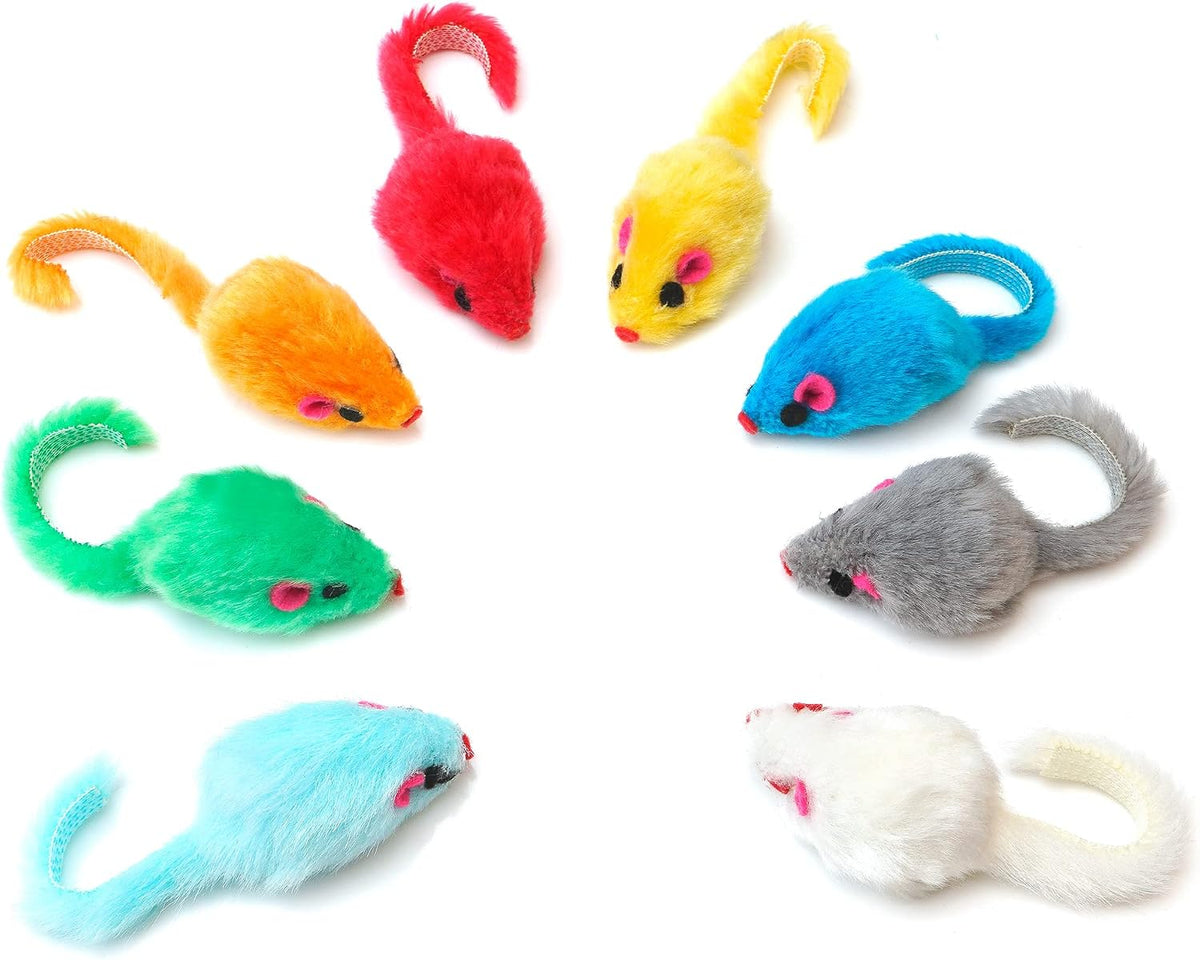 CHIWAVA 36PCS 4.1'' Furry Cat Toy Mice Rattle Small Mouse Interactive Play