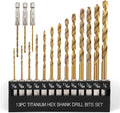 COMOWARE Titanium Twist Drill Bit Set 16 Pcs, 1/16"-1/4, Hex Shank HSS
