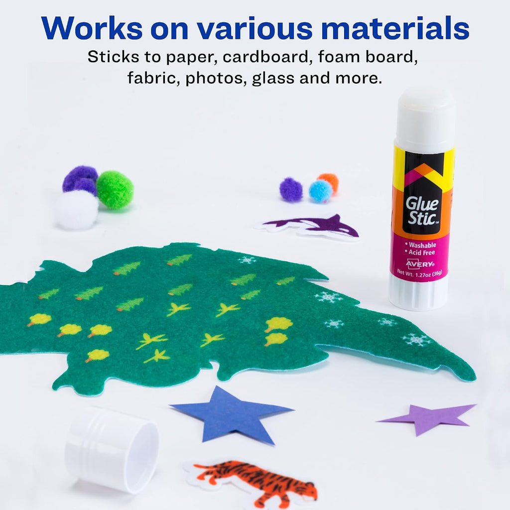 Avery Glue Stic, White, 36 Grams, 1.27 oz, 6 Glue Sticks
