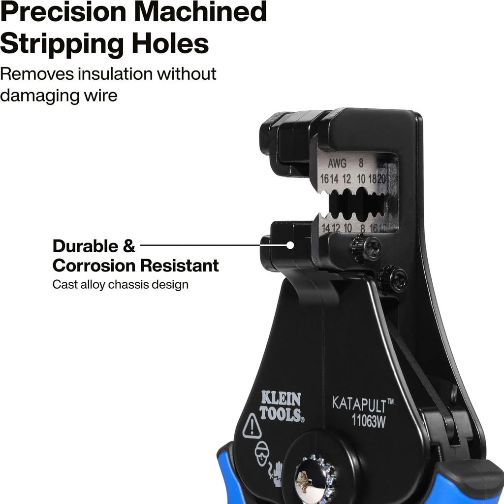 Klein Tools 11063W Wire Cutter/Stripper, Heavy Duty Automatic Tool for 8-20 AWG Solid and 10-22 AWG Stranded Electrical Wire