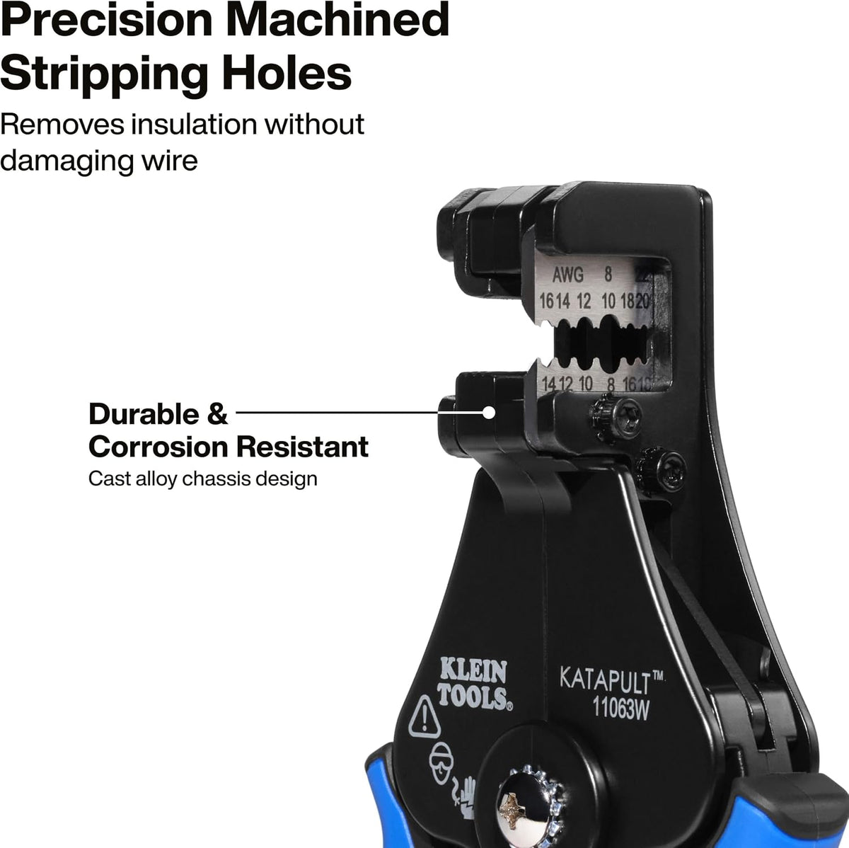 Klein Tools 11063W Wire Cutter/Stripper, Heavy Duty Automatic Tool for 8-20 AWG Solid and 10-22 AWG Stranded Electrical Wire