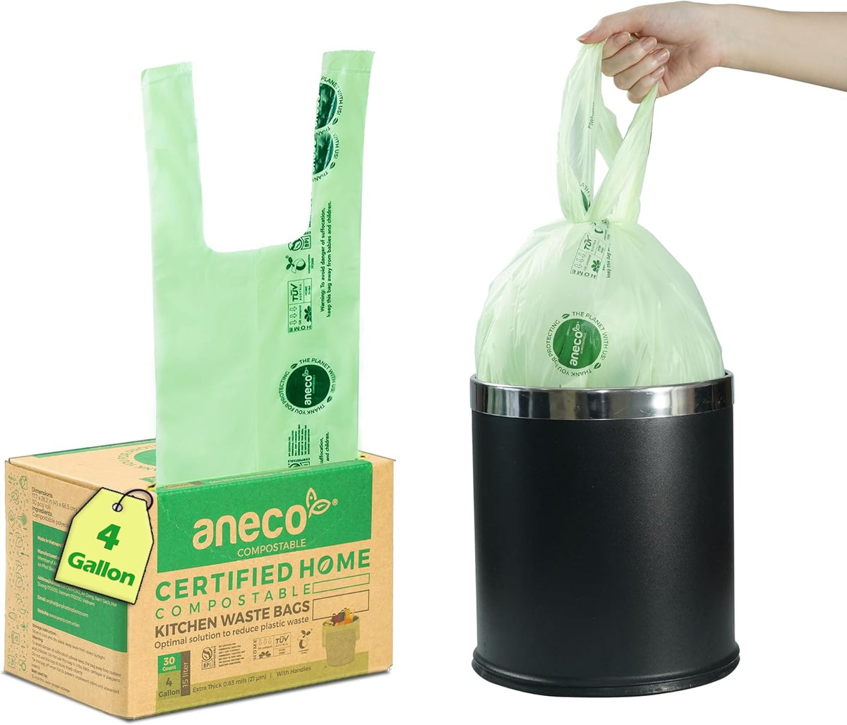 (Include 10 Bonus Bags) ANECO 100% Compostable Waste Bags 2.6 Gallon
