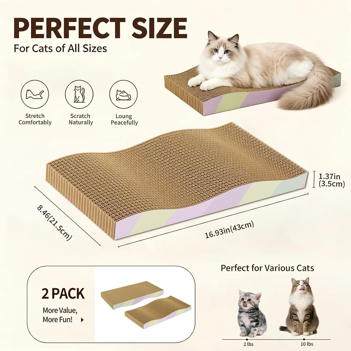 Cat Scratching Board 2-Pack, Reversible Cat Scratcher Pad, Large