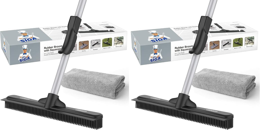 MR.SIGA Pet Hair Removal Rubber Broom with Built in Squeegee