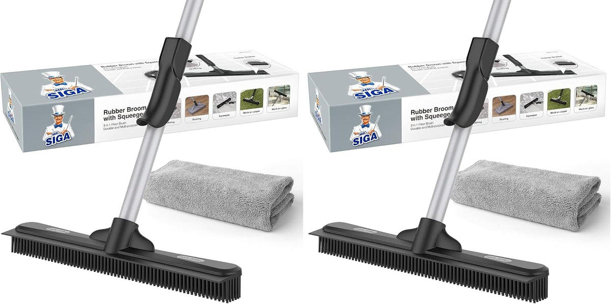 MR.SIGA Pet Hair Removal Rubber Broom with Built in Squeegee