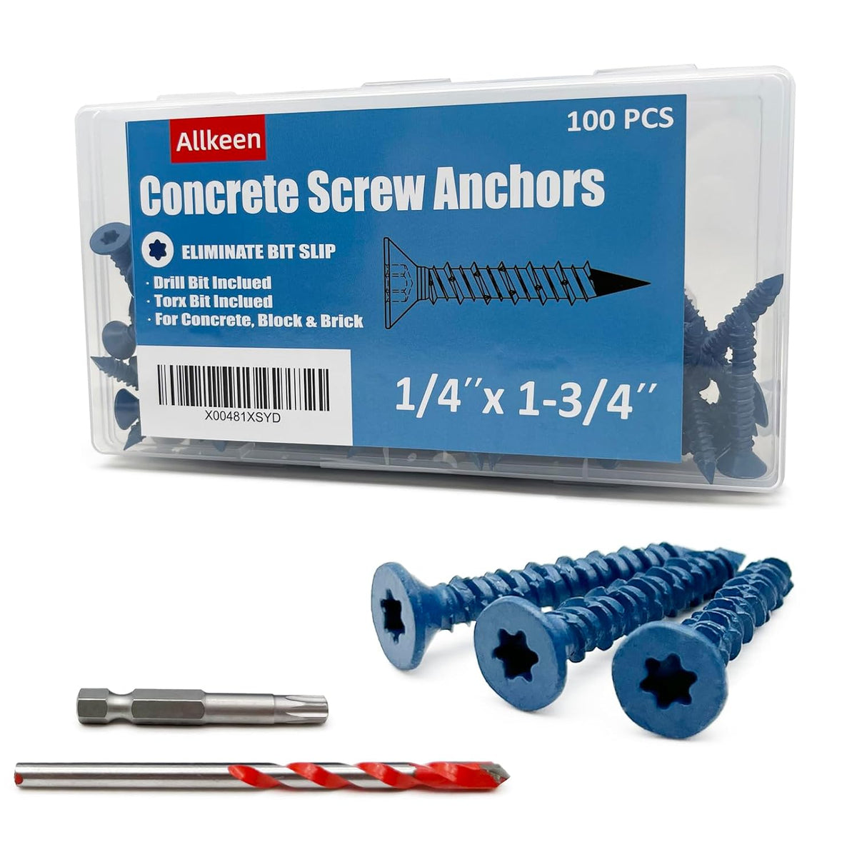 3/16" x 1-1/4" Concrete Screws, Anchoring to Masonry, Brick, Block, Cement or Stucco, 30PCS