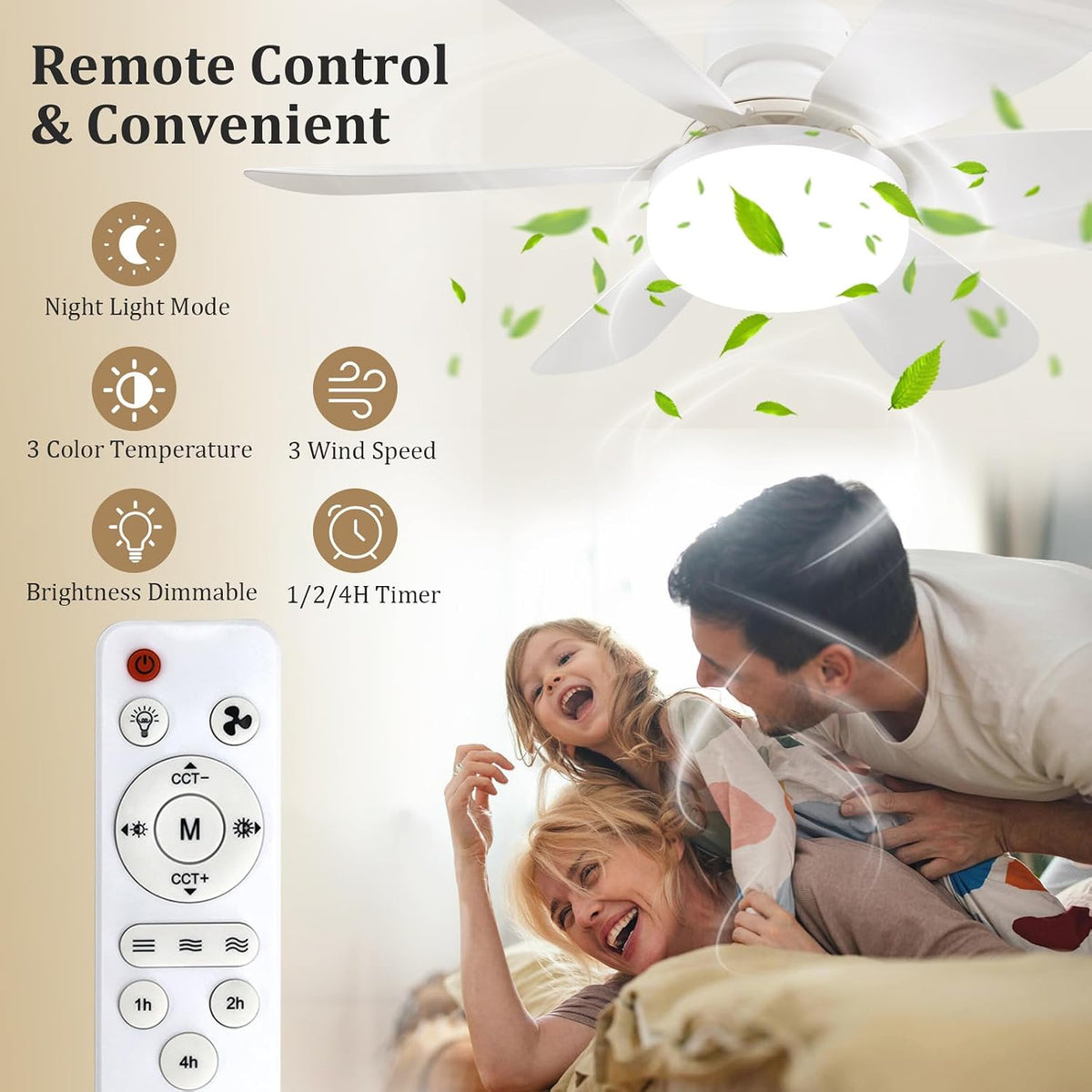 20.5"Socket Fan Light with Remote,E26 Base 40W/3000-6000K Dimming