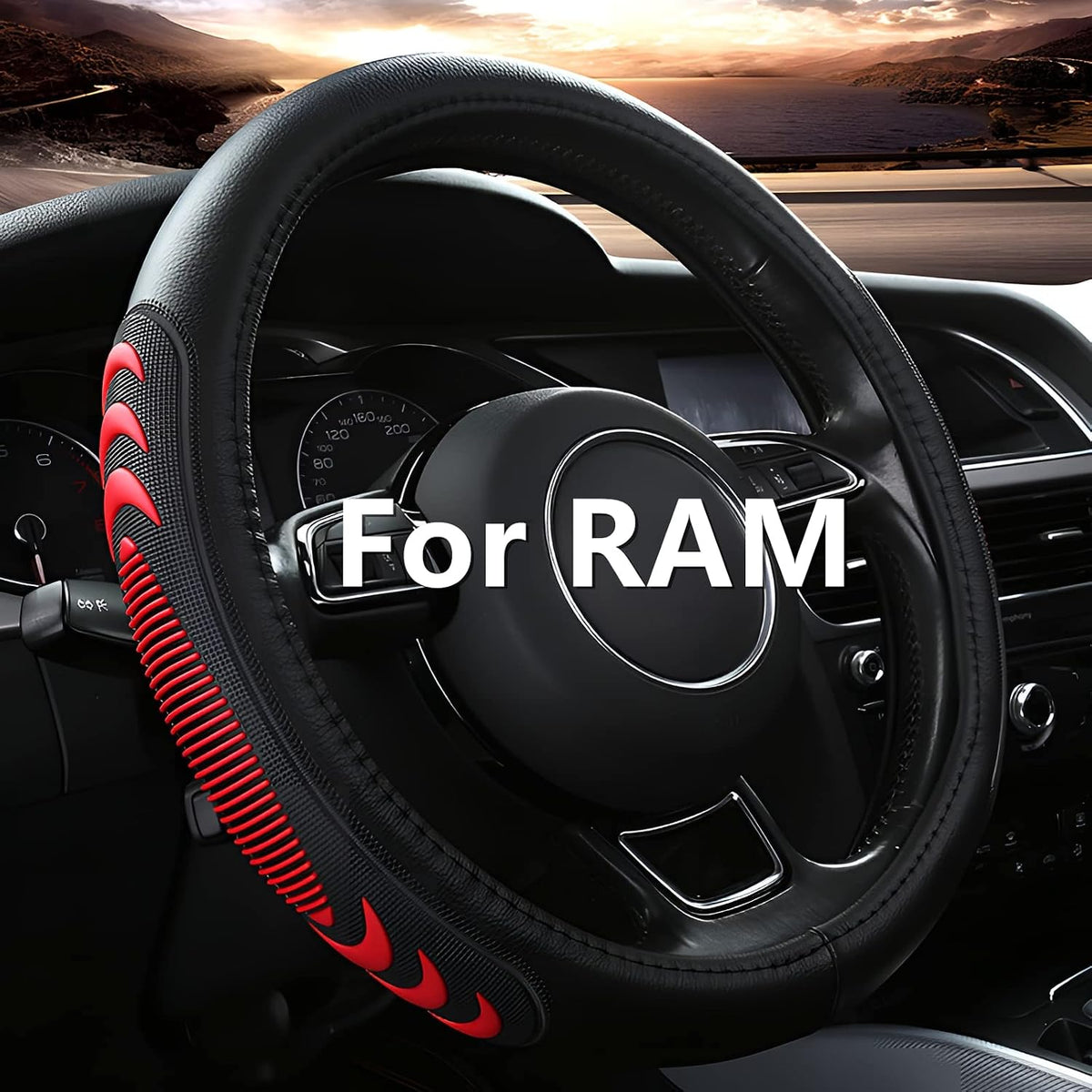 Yangday Leather Steering Wheel Cover for Dodge Ram 1500 2500 3500, 15.5-16 Inches Car Steering Wheel Cover with Anti-Slip Massage Particle (Black)