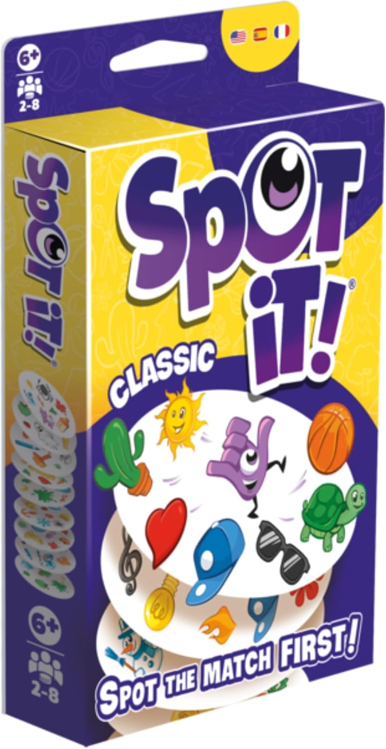 Asmodee Spot It! Classic Card Game (2024 Refresh) - Pocket Eco Edition, 5-in-1 Visual Perception Game for Quick Reflexes and Family Fun, Ages 6+, 2-8 Players, 10 Minute Playtime