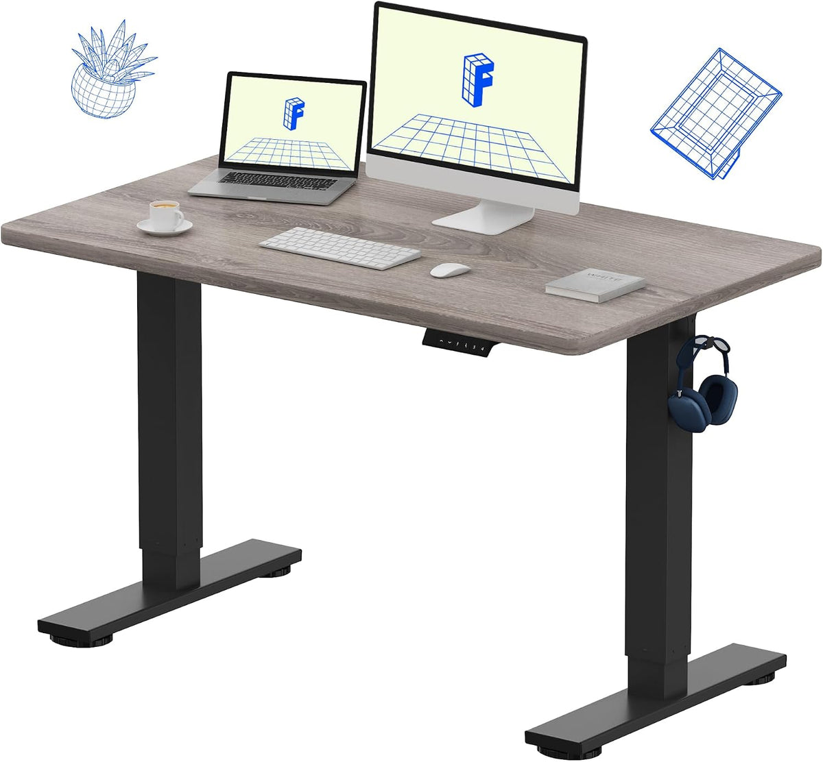 FLEXISPOT EN1 One-Piece Standing Desk, Electric Adjustable with 4 Memory Presets, 176 LBS Capacity, Stable & Quiet, Seamless Desktop for Home Office & Dual Monitors, 48"x24" Maple(White Frame)