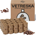 VETRESKA Dog Poop Bags Dispenser with Coffee Scented Waste Bags, 105 Counts | Leak Proof, Extra Thick & Strong Pet Waste Bags for Dogs and Cats, 1 Holder and 7 Rolls