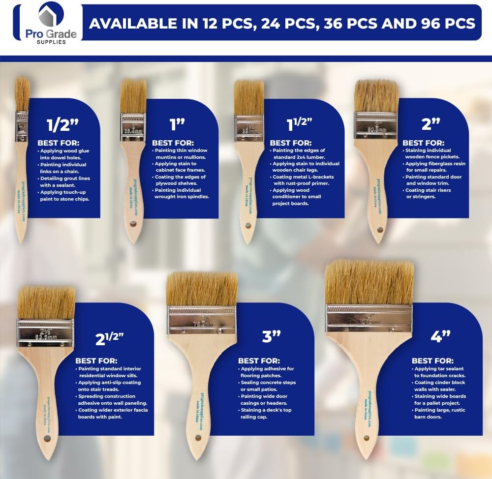 Pro Grade 2" Chip Brushes, Disposable Paint Brushes, for Paint, 96 Pack