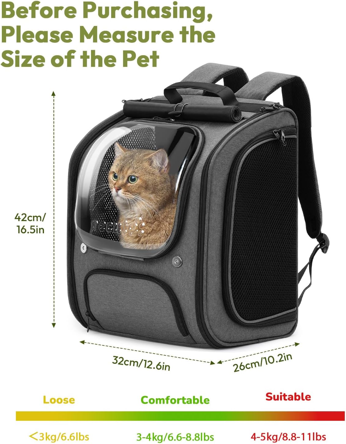 Pecute Cat Backpack Carrier,Large Space Cat Bubble Backpack,Ergonomic,Gray