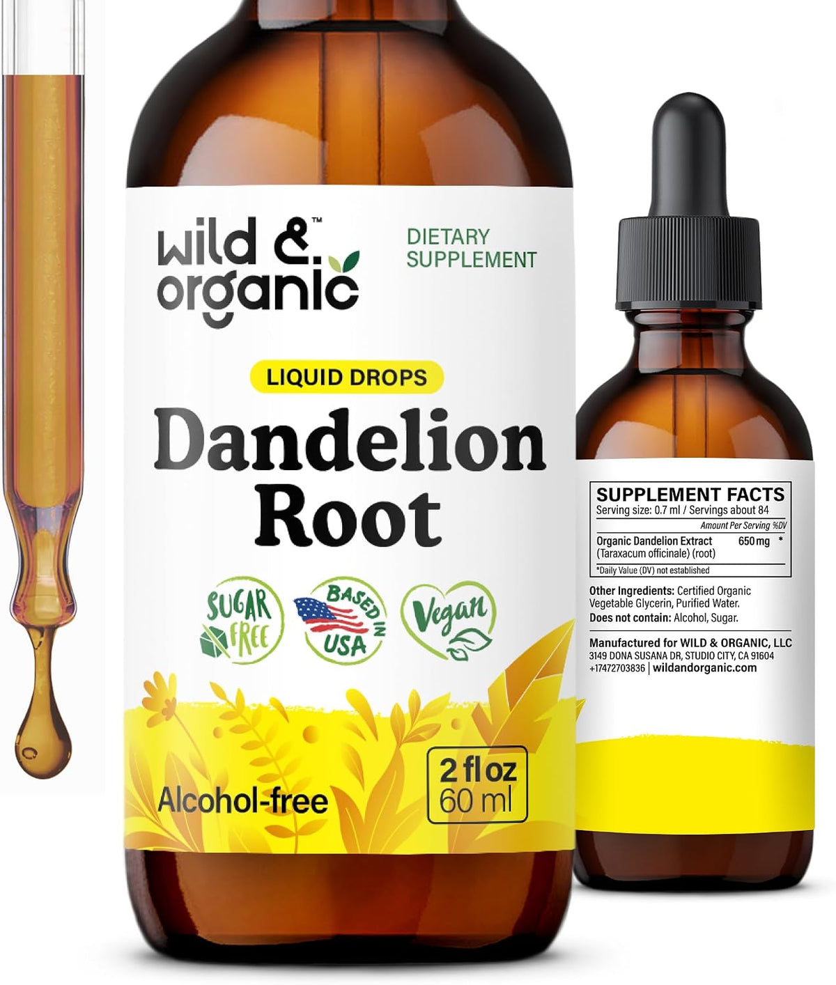 Wild & Organic Dandelion Root Extract Drops - Liver Cleanse Detox - 4 oz